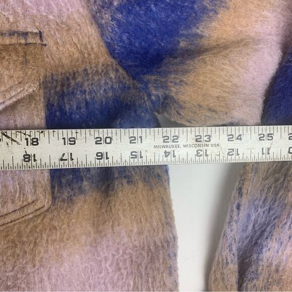 GAP women's medium lofty shirt jacket shacket blue multi purple tan plaid teddy - Picture 6 of 9